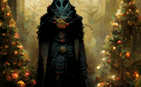 Be'lakor dressed in christmas style holding a tray of cookies direct from oven