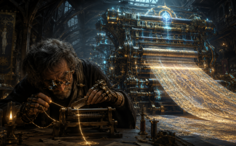 Artesano y telar cyberpunk