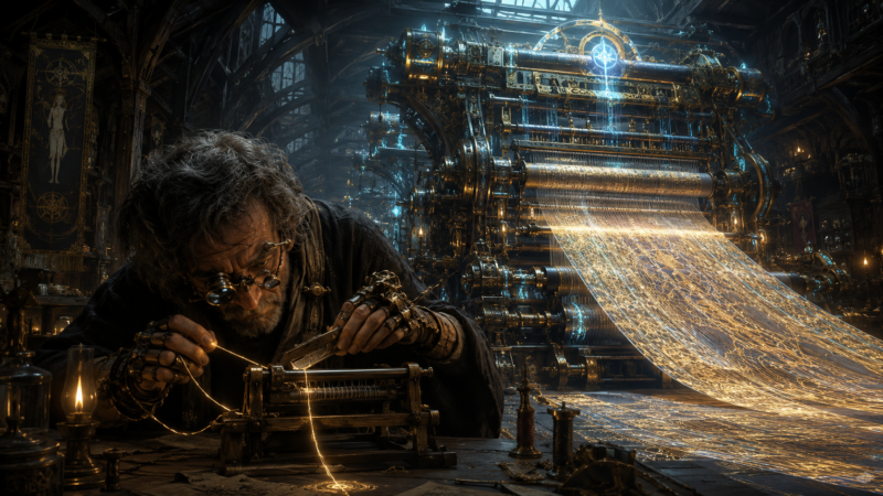 Artesano y telar cyberpunk