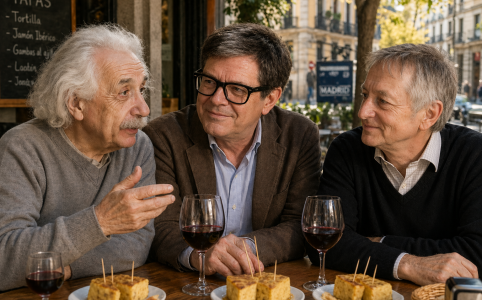 Recreación de una reunión apócrifa entre Einstein, LeCunm, y Hinton en Madrid