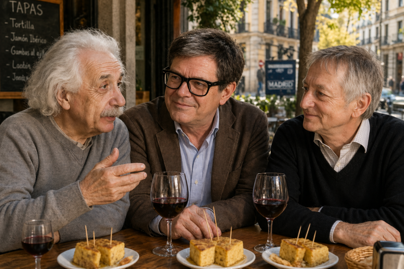 Recreación de una reunión apócrifa entre Einstein, LeCunm, y Hinton en Madrid
