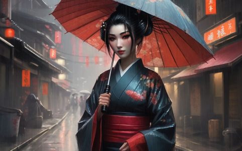 Geisha bajo la lluvia