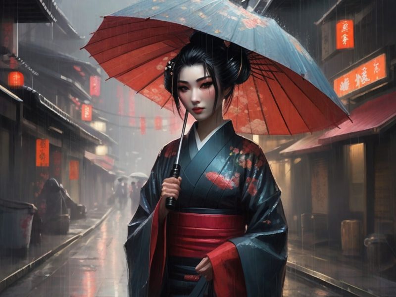 Geisha bajo la lluvia