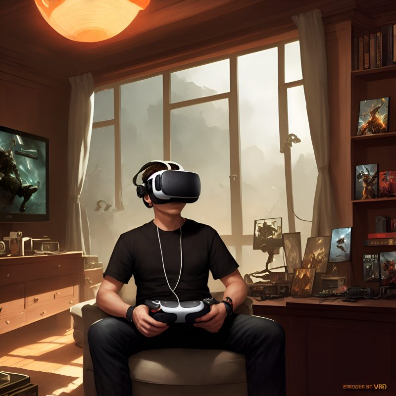 Joven jugando videojuegos con un headset de realidad virtual