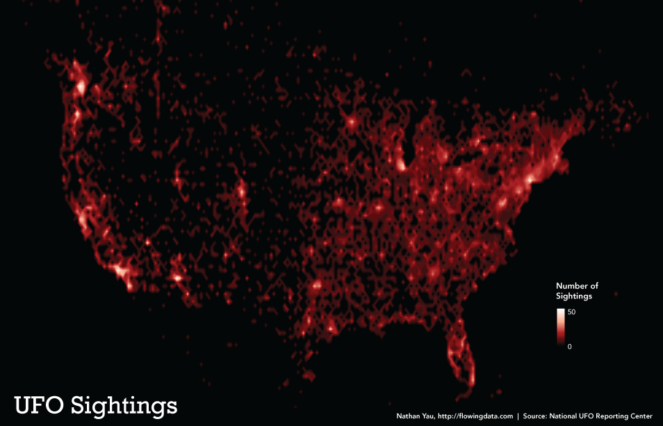 Mapa de avistamiento de OVNIs en Estados Unidos