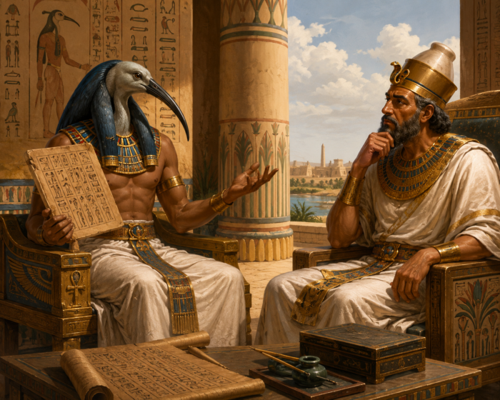 Theuth dialogando con el rey Thamus